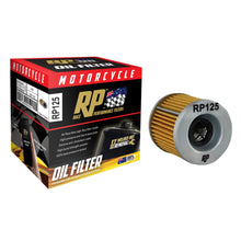 Load image into Gallery viewer, RP125 Race Performance Motorcycle Oil Filter with packaging