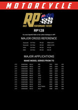Load image into Gallery viewer, RP128 Race Performance Motorcycle Oil Filter Cross Reference Chart