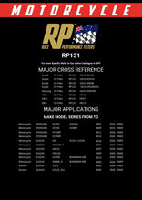 Load image into Gallery viewer, RP131 Race Performance Motorcycle Oil Filter Cross Reference Chart