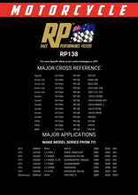 Load image into Gallery viewer, RP138 Race Performance Motorcycle Oil Filter Cross Reference Chart
