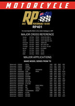 Load image into Gallery viewer, RP401 Race Performance Motorcycle Oil Filter Cross Reference Chart
