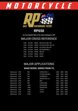 Load image into Gallery viewer, RP650 Race Performance Motorcycle Oil Filter Cross Reference Chart