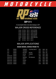 RP111 Race Performance Motorcycle Oil Filter Cross Reference Chart