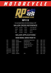 RP113 Race Performance Motorcycle Oil Filter Cross Reference Chart
