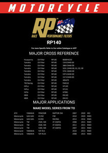 RP140/141 Race Performance Motorcycle Oil Filter Cross Reference Chart