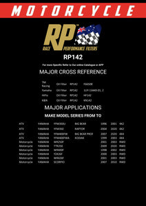 RP142 Race Performance Motorcycle Oil Filter Cross Reference Chart