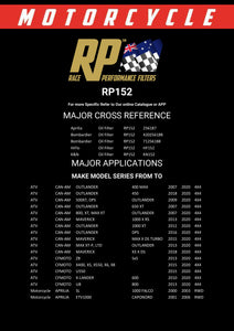 RP152 Race Performance Motorcycle Oil Filter Cross Reference Chart