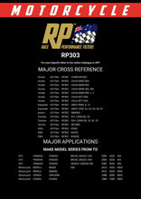 Load image into Gallery viewer, RP303 Race Performance Motorcycle Oil Filter Cross Reference Chart
