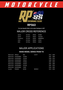 RP563 Race Performance Motorcycle Oil Filter Cross Reference Chart