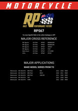 Load image into Gallery viewer, RP567 Race Performance Motorcycle Oil Filter Cross Reference Chart
